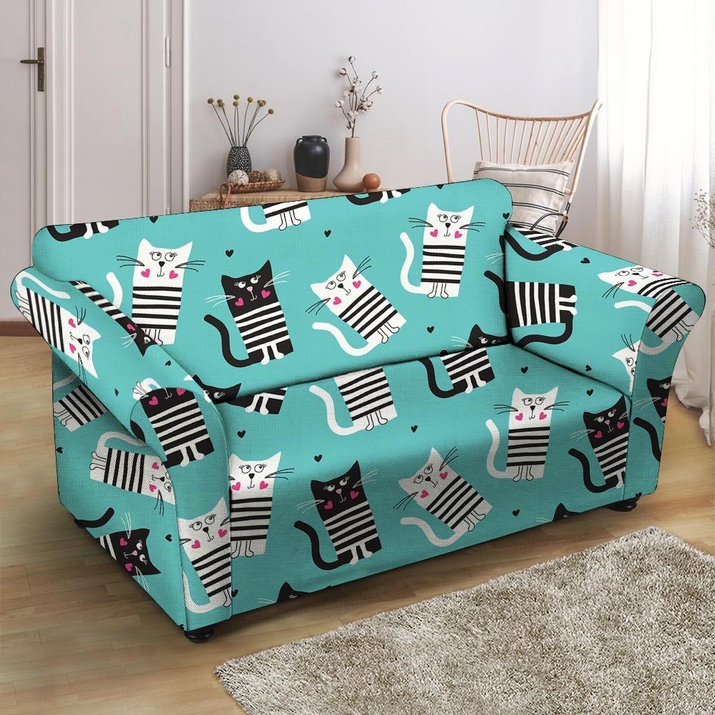 Love Turquoise Cat Print Loveseat Cover-grizzshop