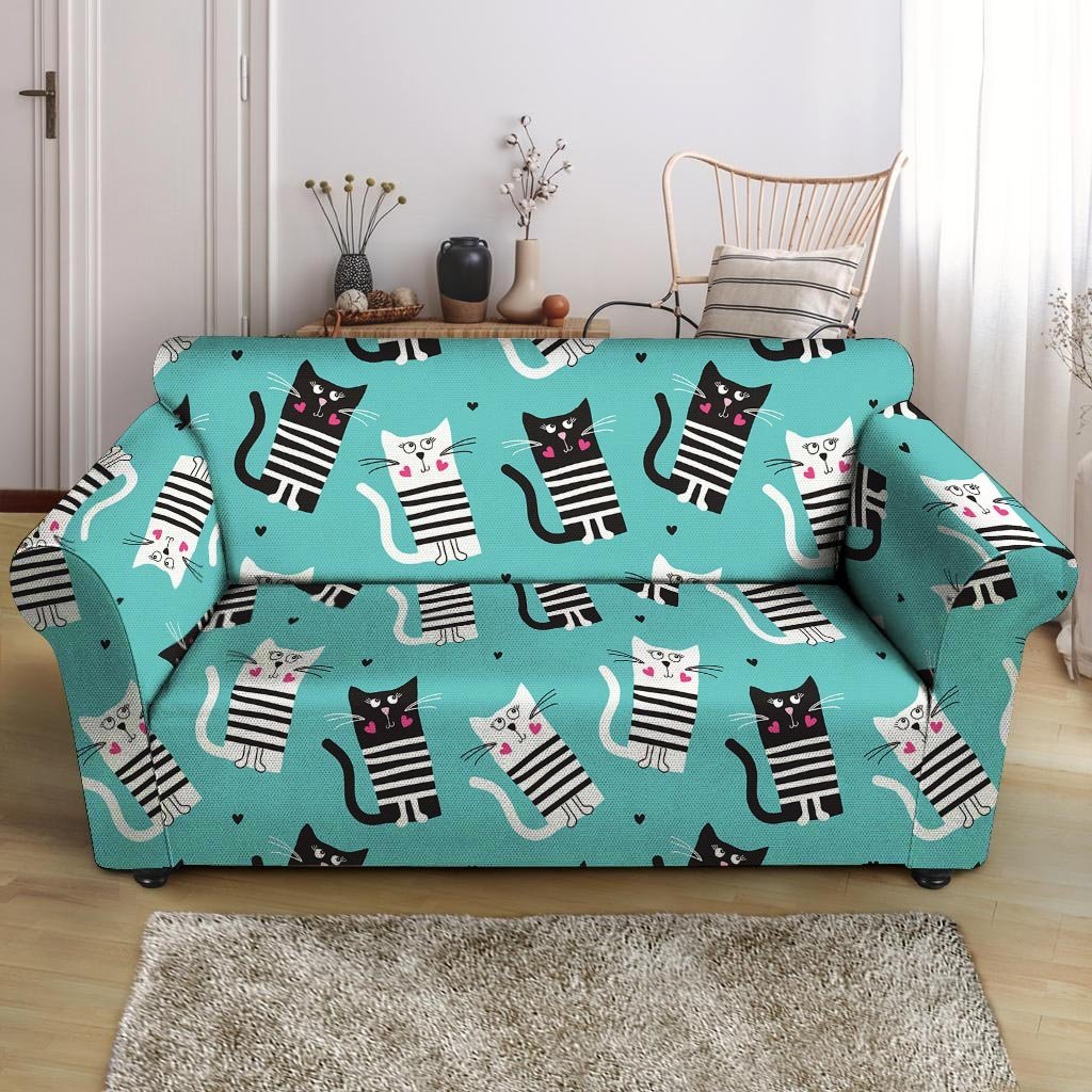 Love Turquoise Cat Print Loveseat Cover-grizzshop