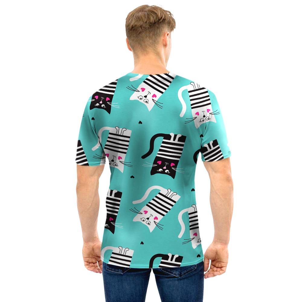 Love Turquoise Cat Print Men T Shirt-grizzshop