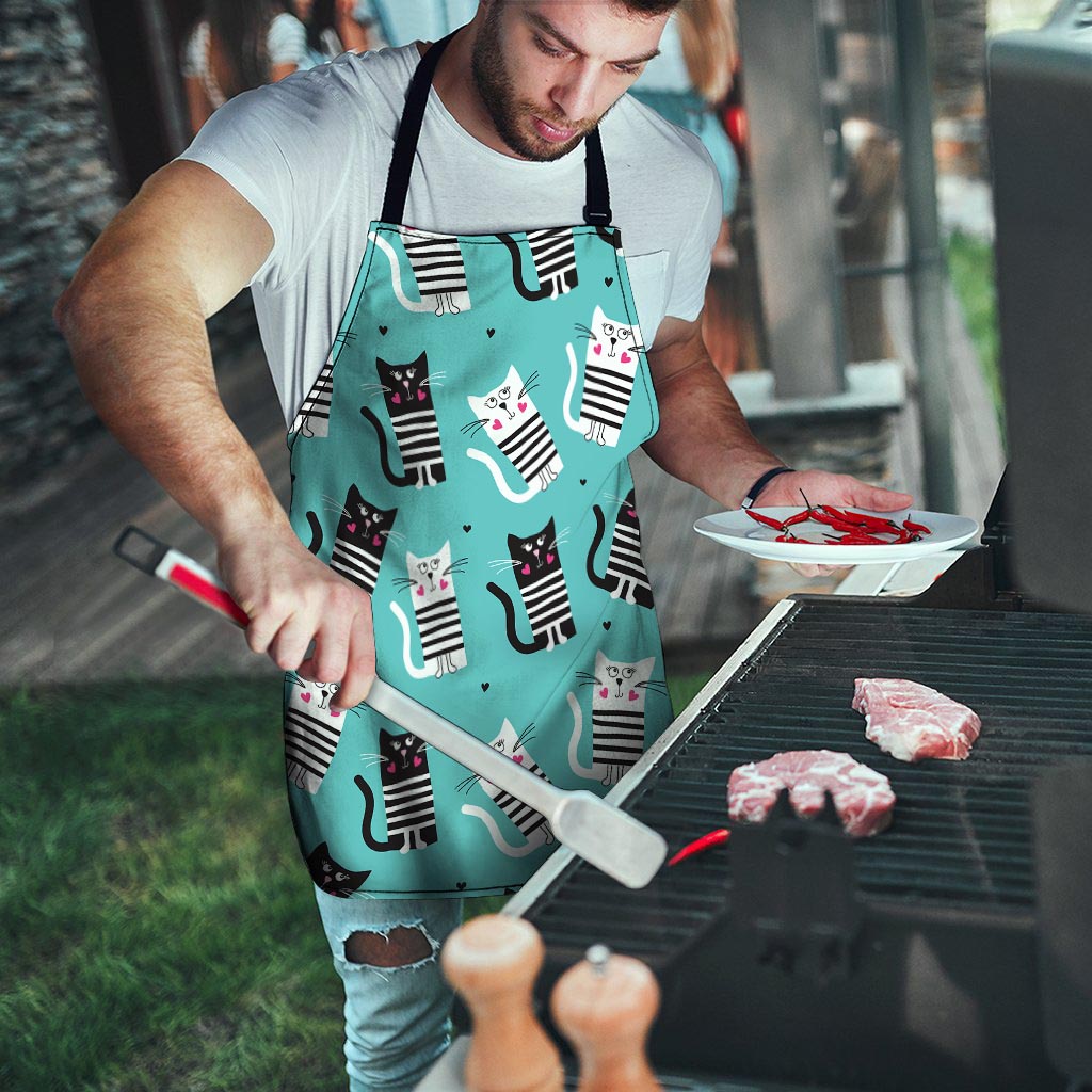 Love Turquoise Cat Print Men's Apron-grizzshop