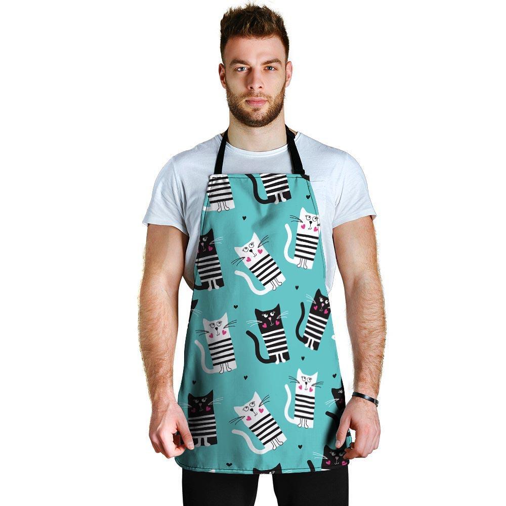 Love Turquoise Cat Print Men's Apron-grizzshop