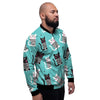 Love Turquoise Cat Print Men's Bomber Jacket-grizzshop