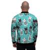 Love Turquoise Cat Print Men's Bomber Jacket-grizzshop