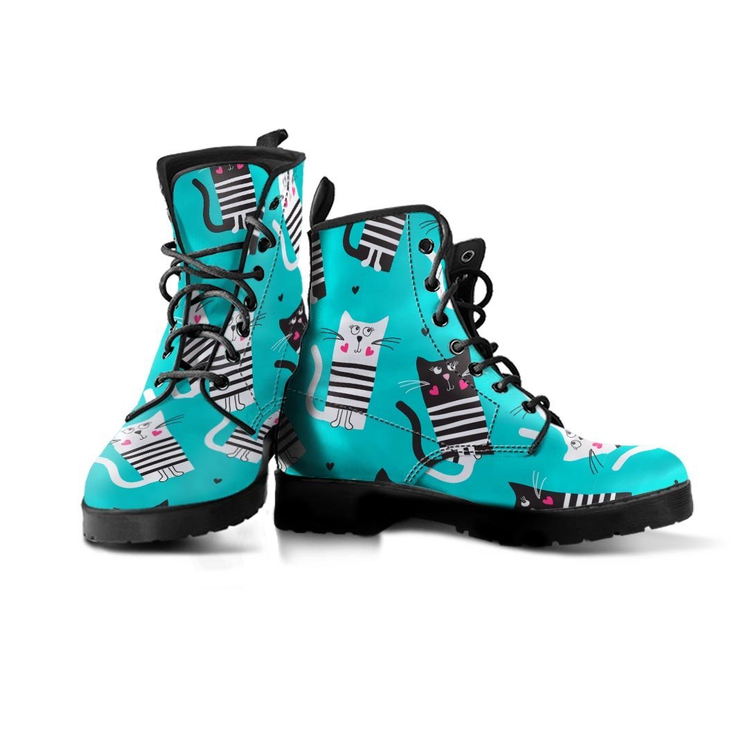 Love Turquoise Cat Print Men's Boots-grizzshop