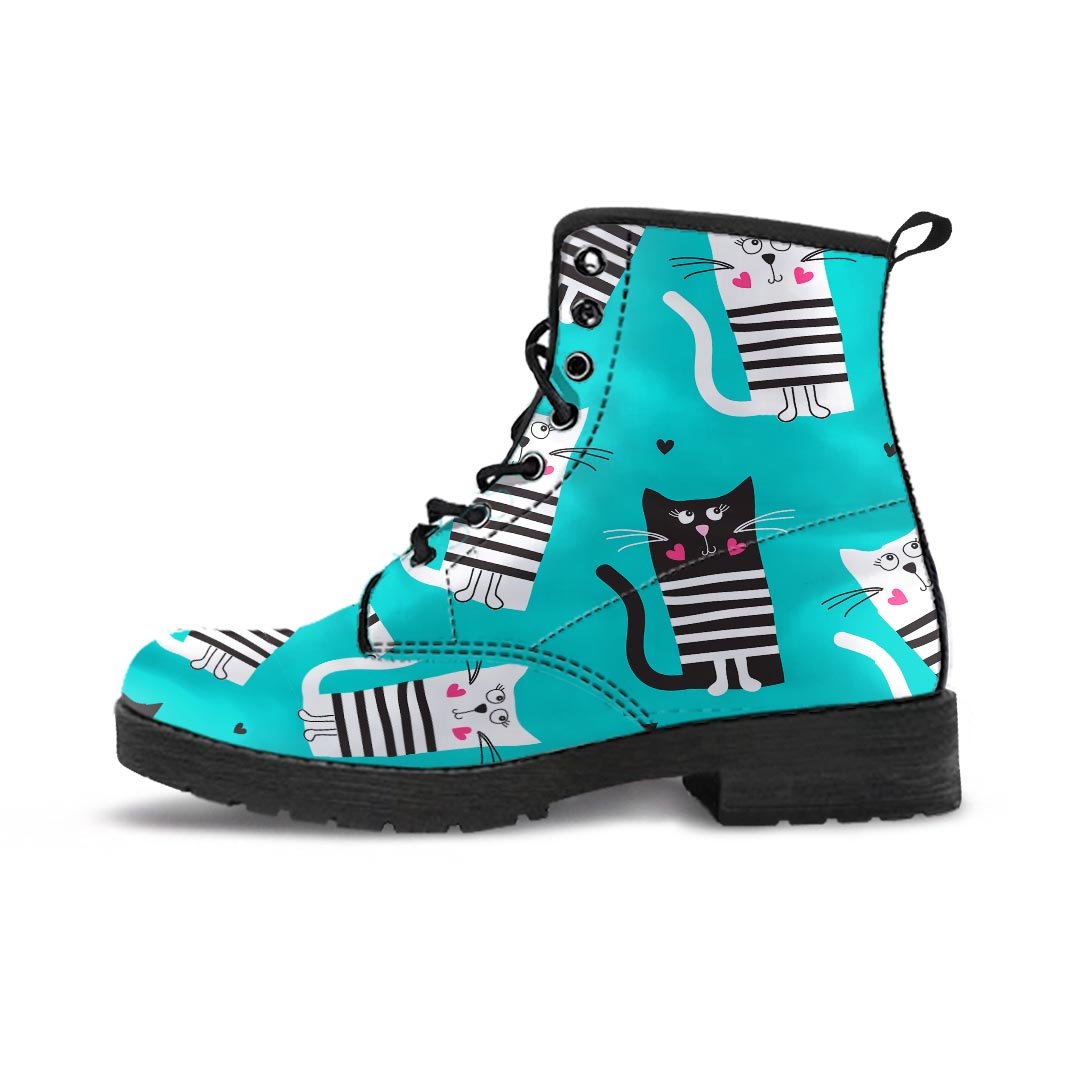 Love Turquoise Cat Print Men's Boots-grizzshop