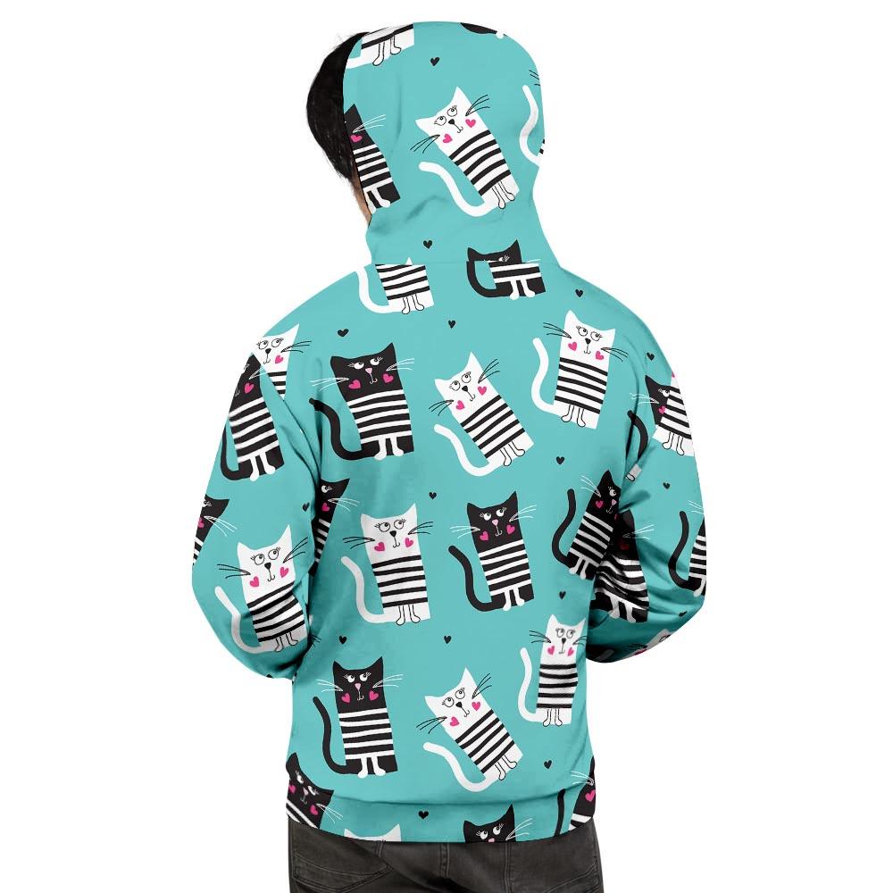 Love Turquoise Cat Print Men's Hoodie-grizzshop