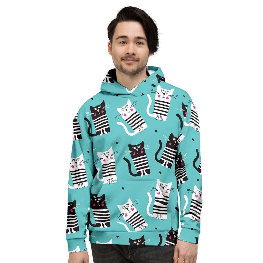 Love Turquoise Cat Print Men's Hoodie-grizzshop