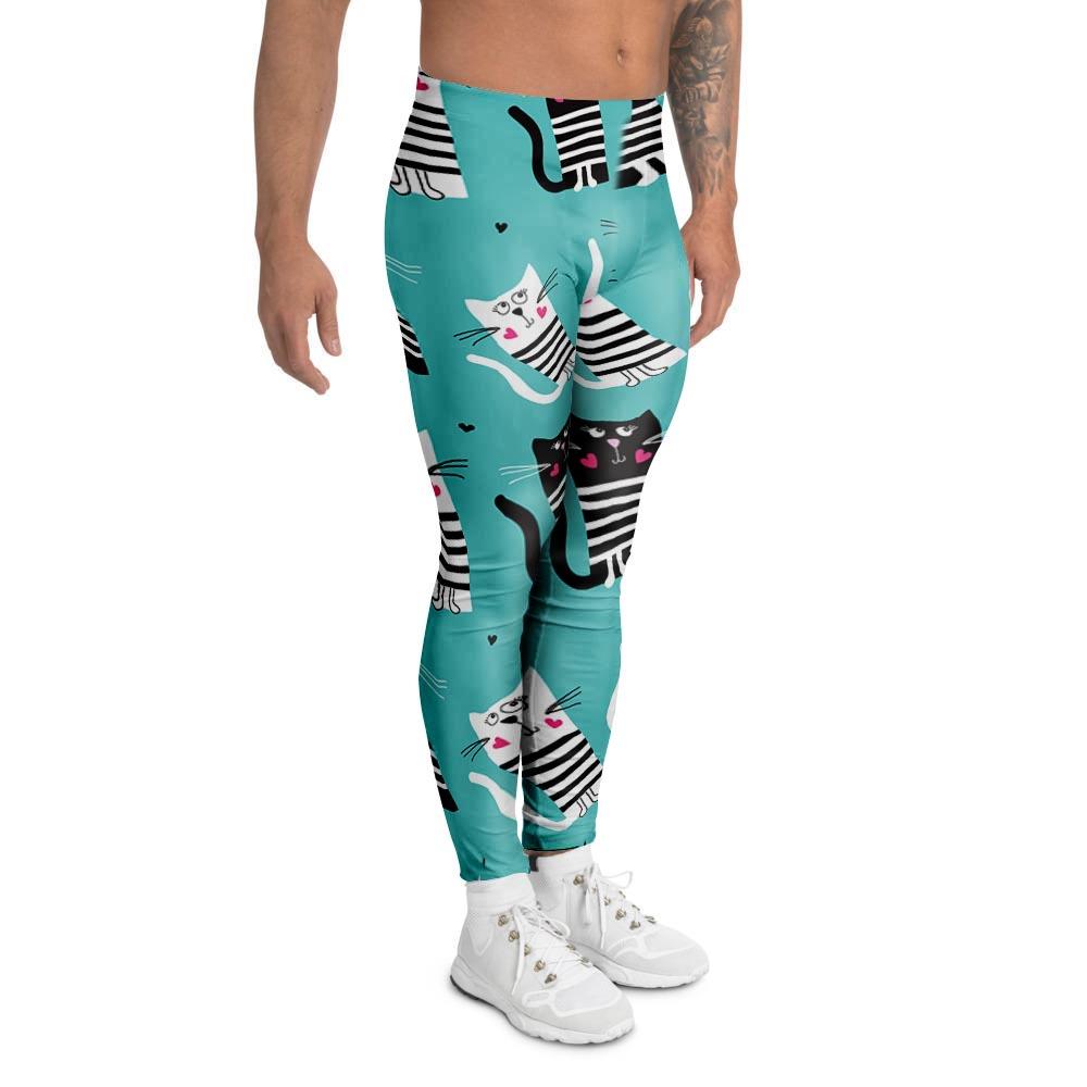 Love Turquoise Cat Print Men's Leggings-grizzshop