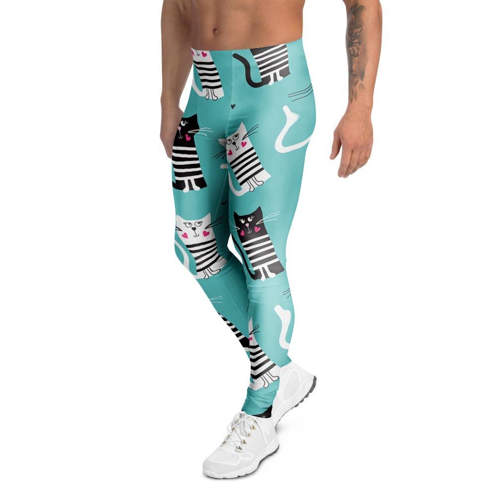 Love Turquoise Cat Print Men's Leggings-grizzshop