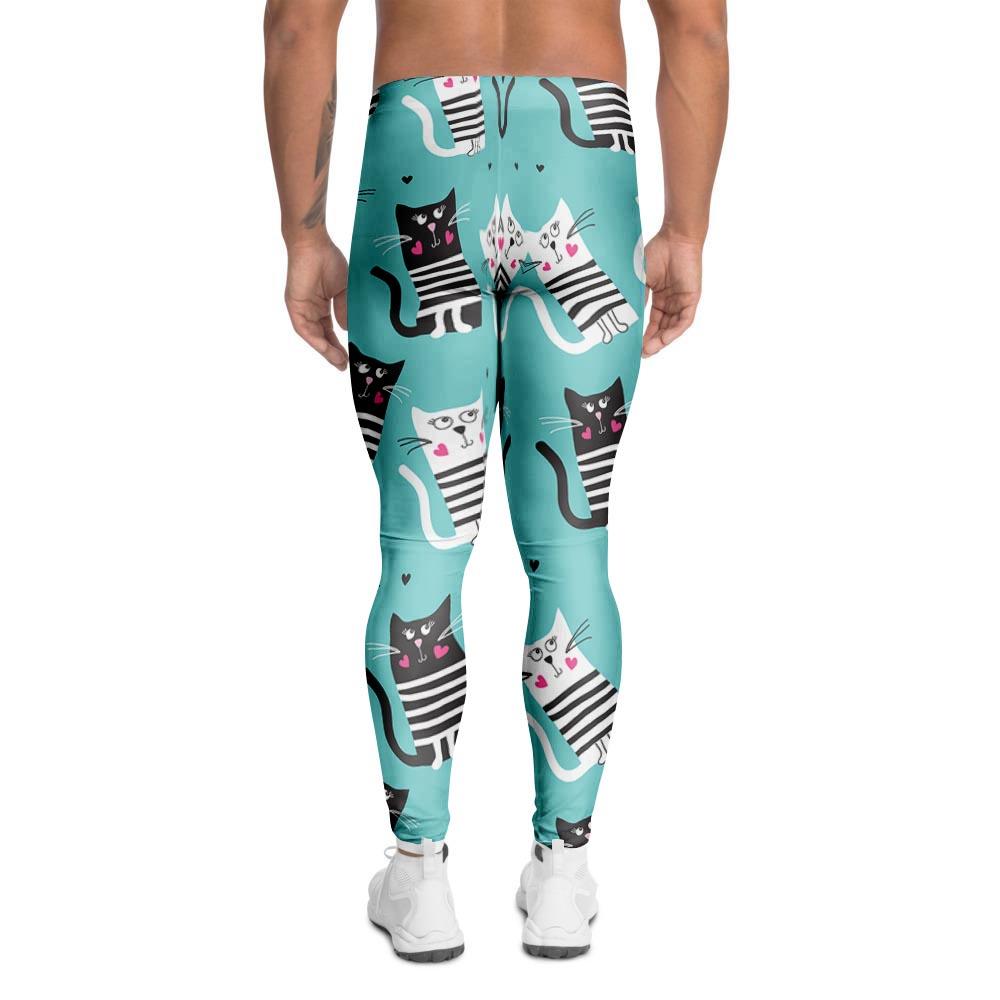 Love Turquoise Cat Print Men's Leggings-grizzshop