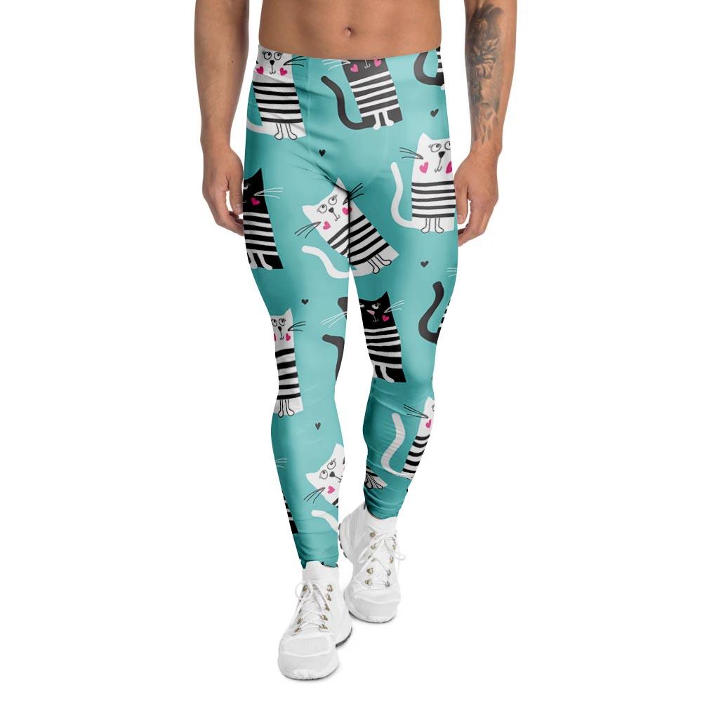 Love Turquoise Cat Print Men's Leggings-grizzshop