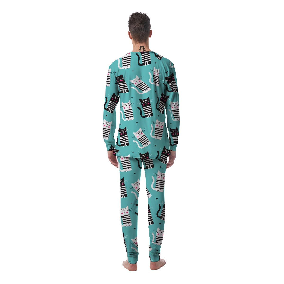 Love Turquoise Cat Print Men's Pajamas-grizzshop