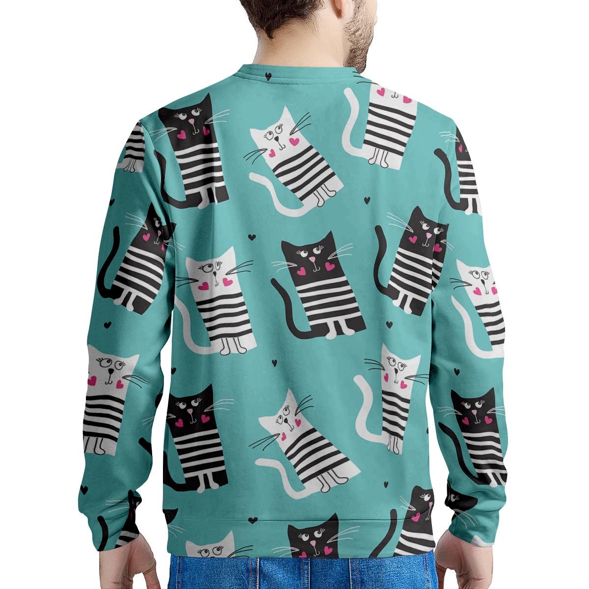 Love Turquoise Cat Print Men's Sweatshirt-grizzshop