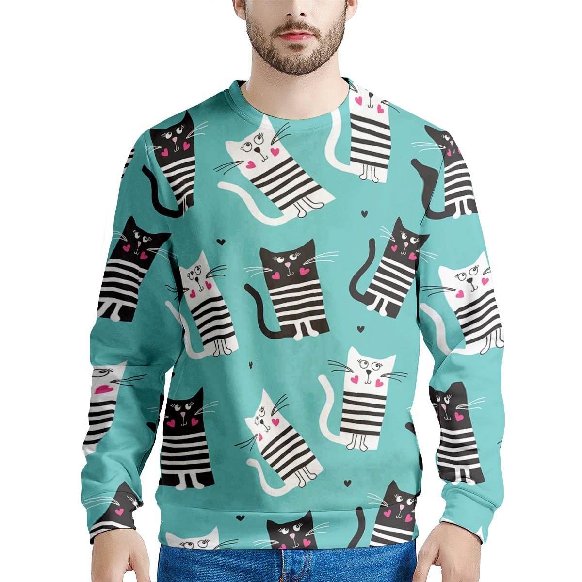 Love Turquoise Cat Print Men's Sweatshirt-grizzshop