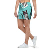 Love Turquoise Cat Print Mini Skirt-grizzshop