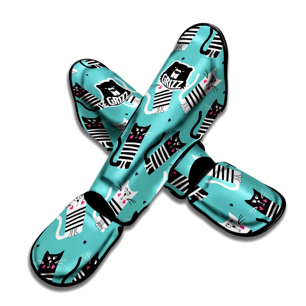 Love Turquoise Cat Print Muay Thai Shin Guard-grizzshop