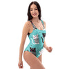 Love Turquoise Cat Print One Piece Swimsuite-grizzshop