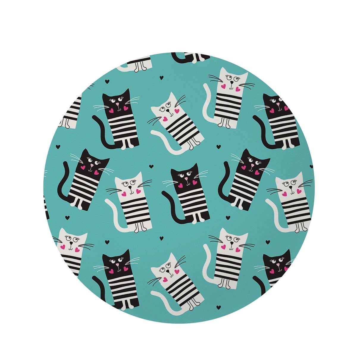 Love Turquoise Cat Print Round Rug-grizzshop