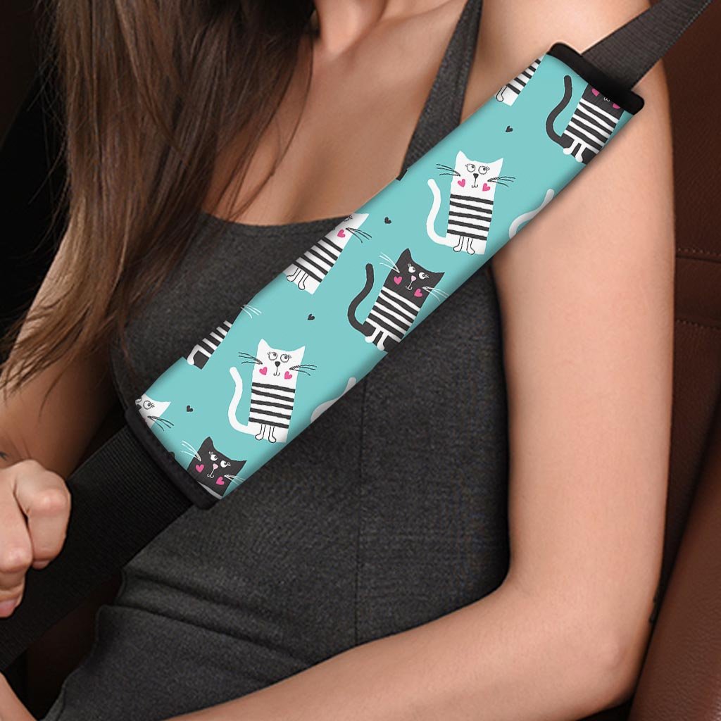 Love Turquoise Cat Print Seat Belt Cover-grizzshop