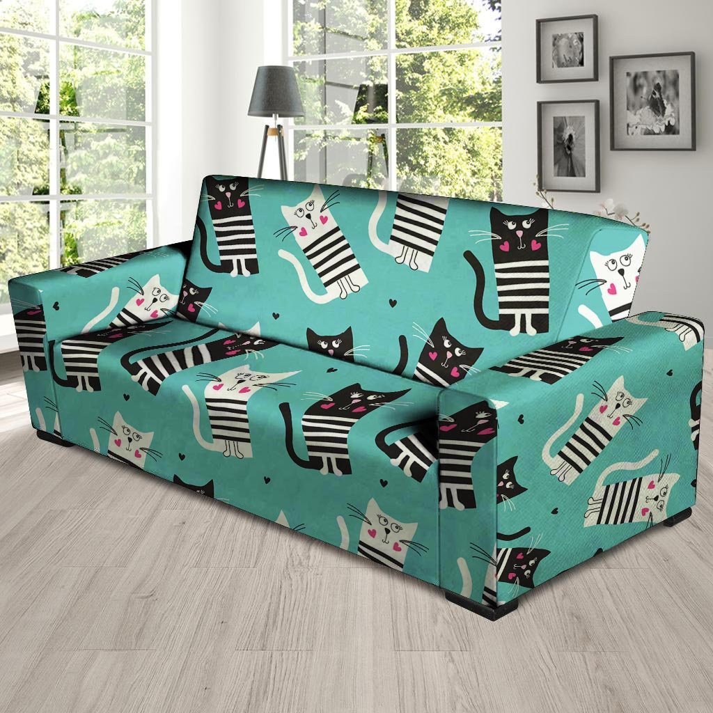 Love Turquoise Cat Print Sofa Cover-grizzshop