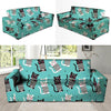 Love Turquoise Cat Print Sofa Cover-grizzshop