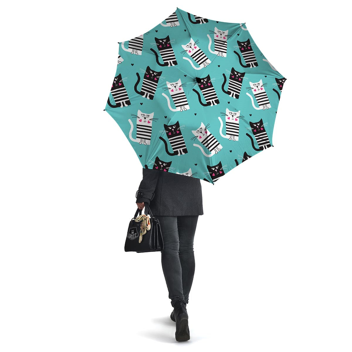 Love Turquoise Cat Print Umbrella-grizzshop