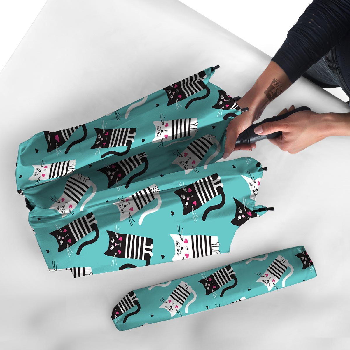 Love Turquoise Cat Print Umbrella-grizzshop