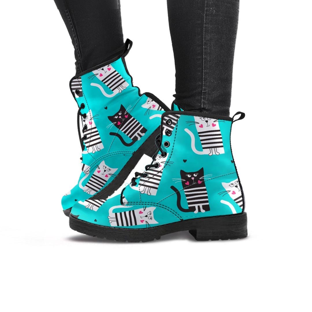 Love Turquoise Cat Print Women's Boots-grizzshop