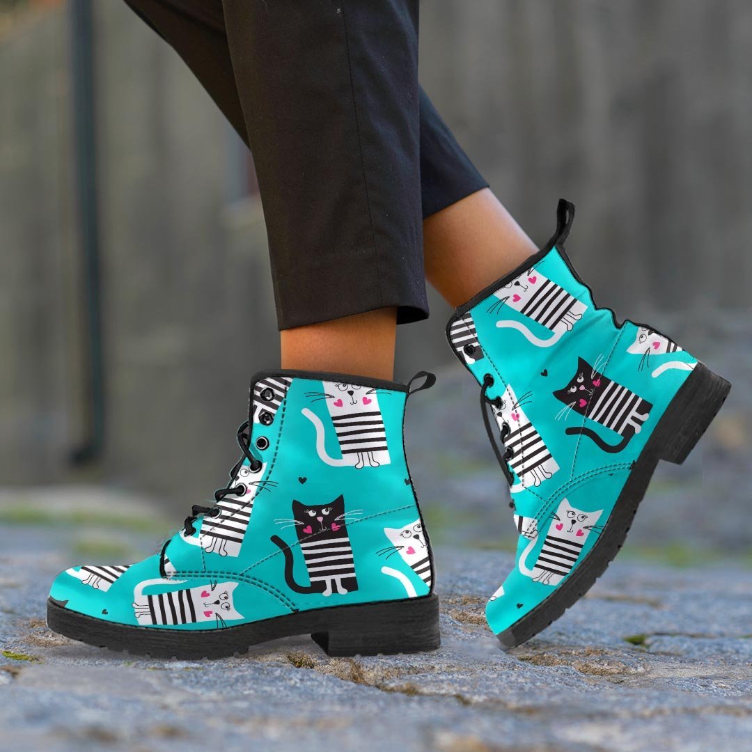 Love Turquoise Cat Print Women's Boots-grizzshop