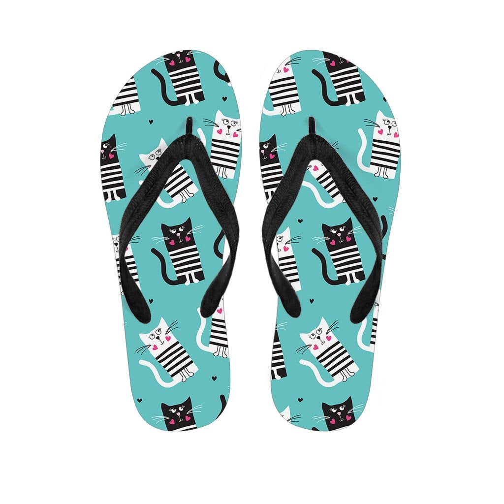 Love Turquoise Cat Print Women's Flip Flops-grizzshop