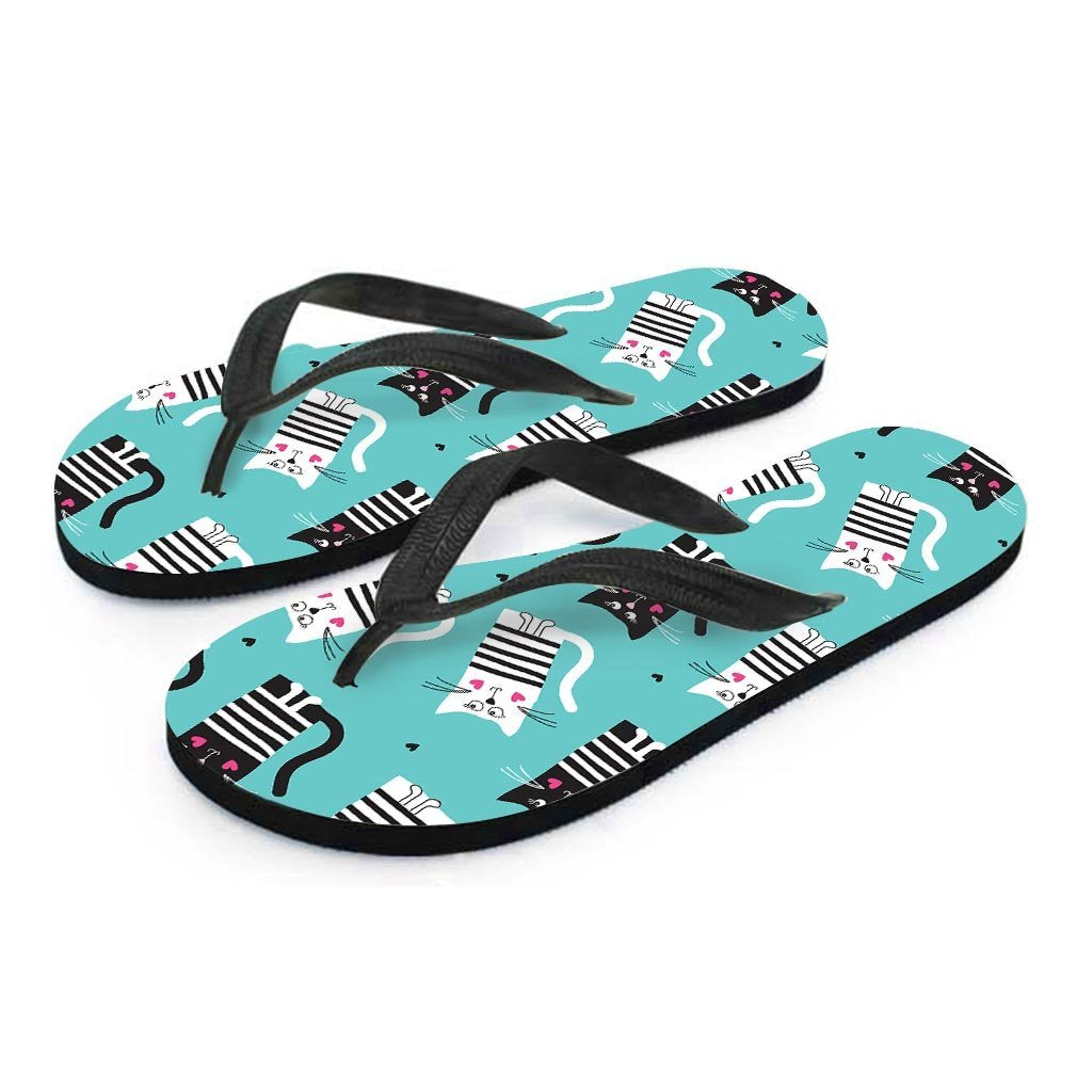 Love Turquoise Cat Print Women's Flip Flops-grizzshop