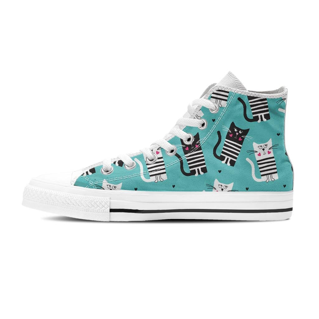 Love Turquoise Cat Print Women's High Top Shoes-grizzshop
