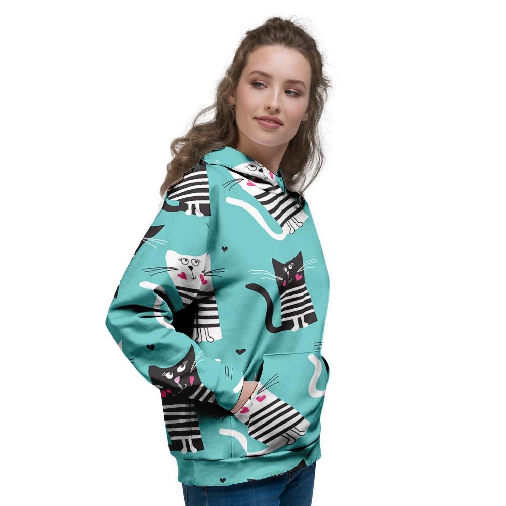 Love Turquoise Cat Print Women's Hoodie-grizzshop