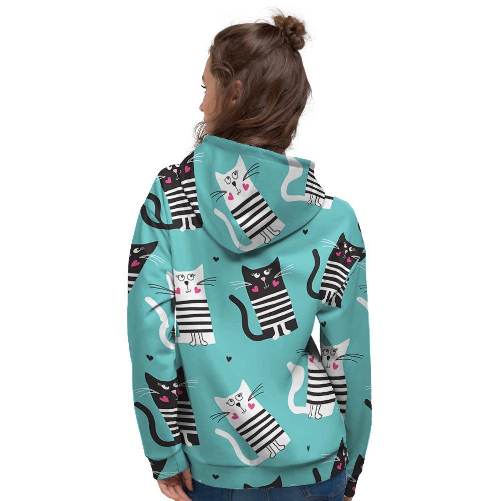 Love Turquoise Cat Print Women's Hoodie-grizzshop