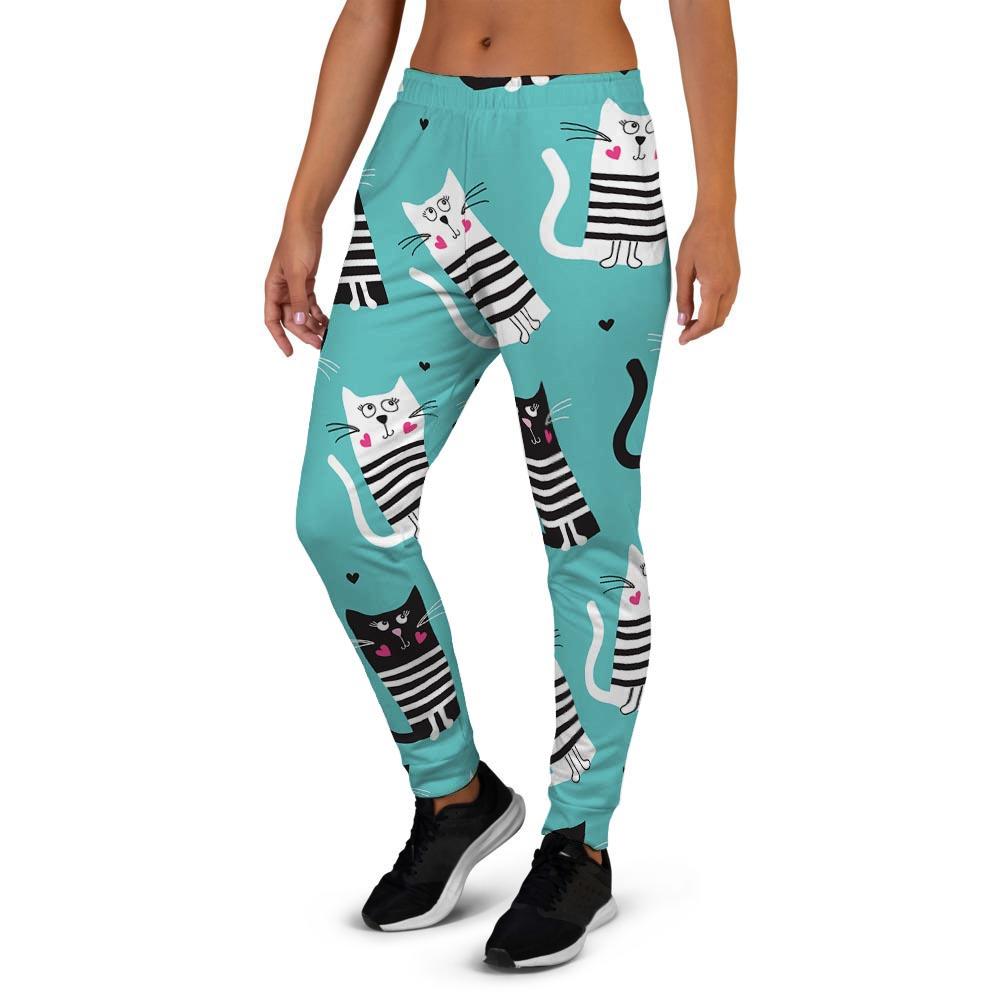 Love Turquoise Cat Print Women's Joggers-grizzshop