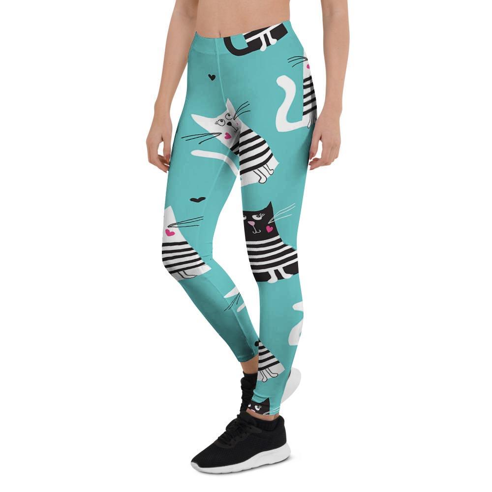 Love Turquoise Cat Print Women's Leggings-grizzshop