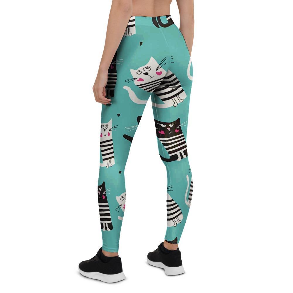 Love Turquoise Cat Print Women's Leggings-grizzshop