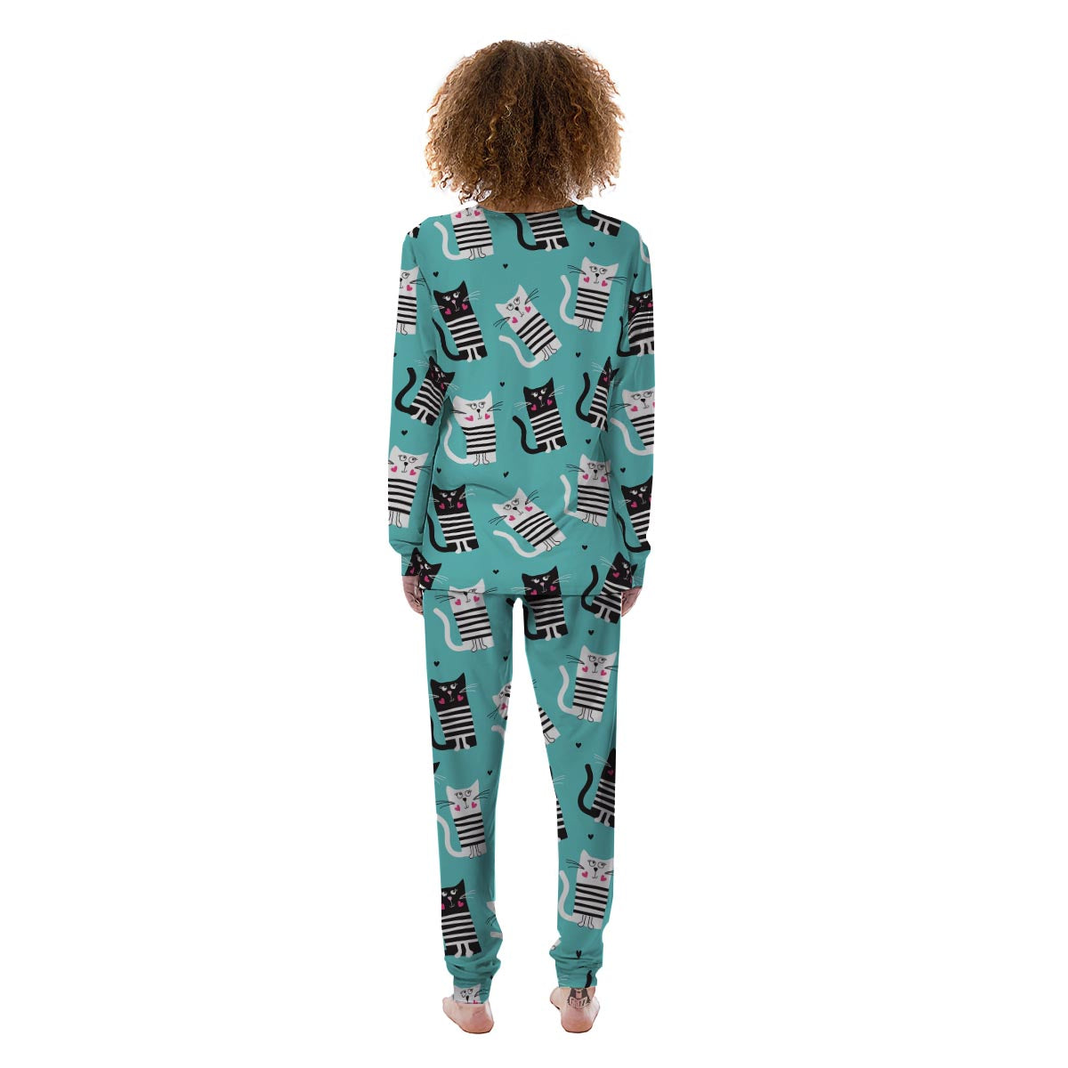 Love Turquoise Cat Print Women's Pajamas-grizzshop