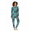 Love Turquoise Cat Print Women's Pajamas-grizzshop