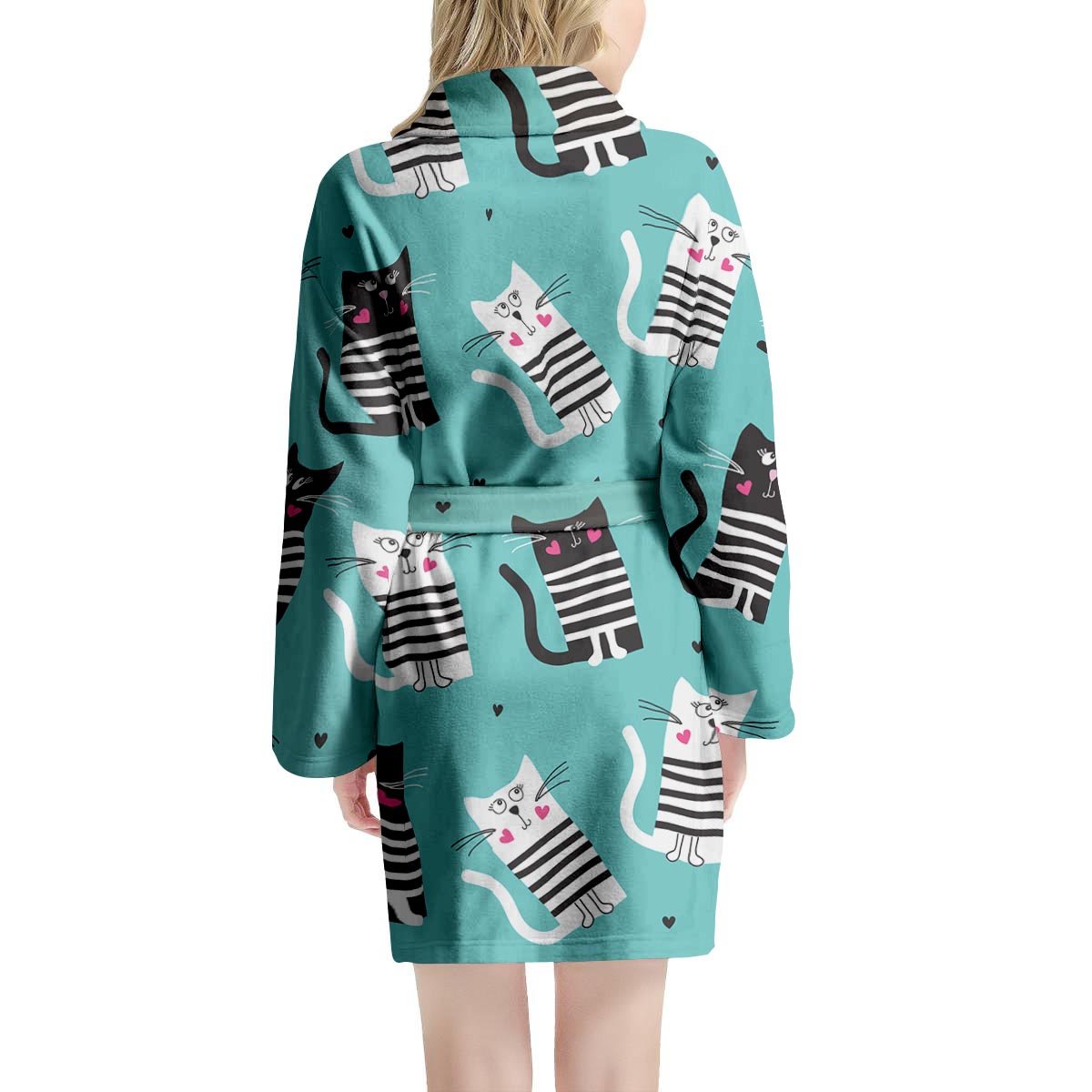 Love Turquoise Cat Print Women's Robe-grizzshop