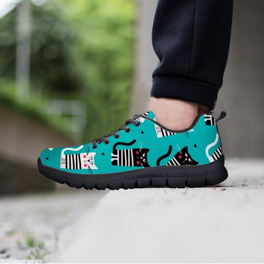 Love Turquoise Cat Print Women's Sneakers-grizzshop