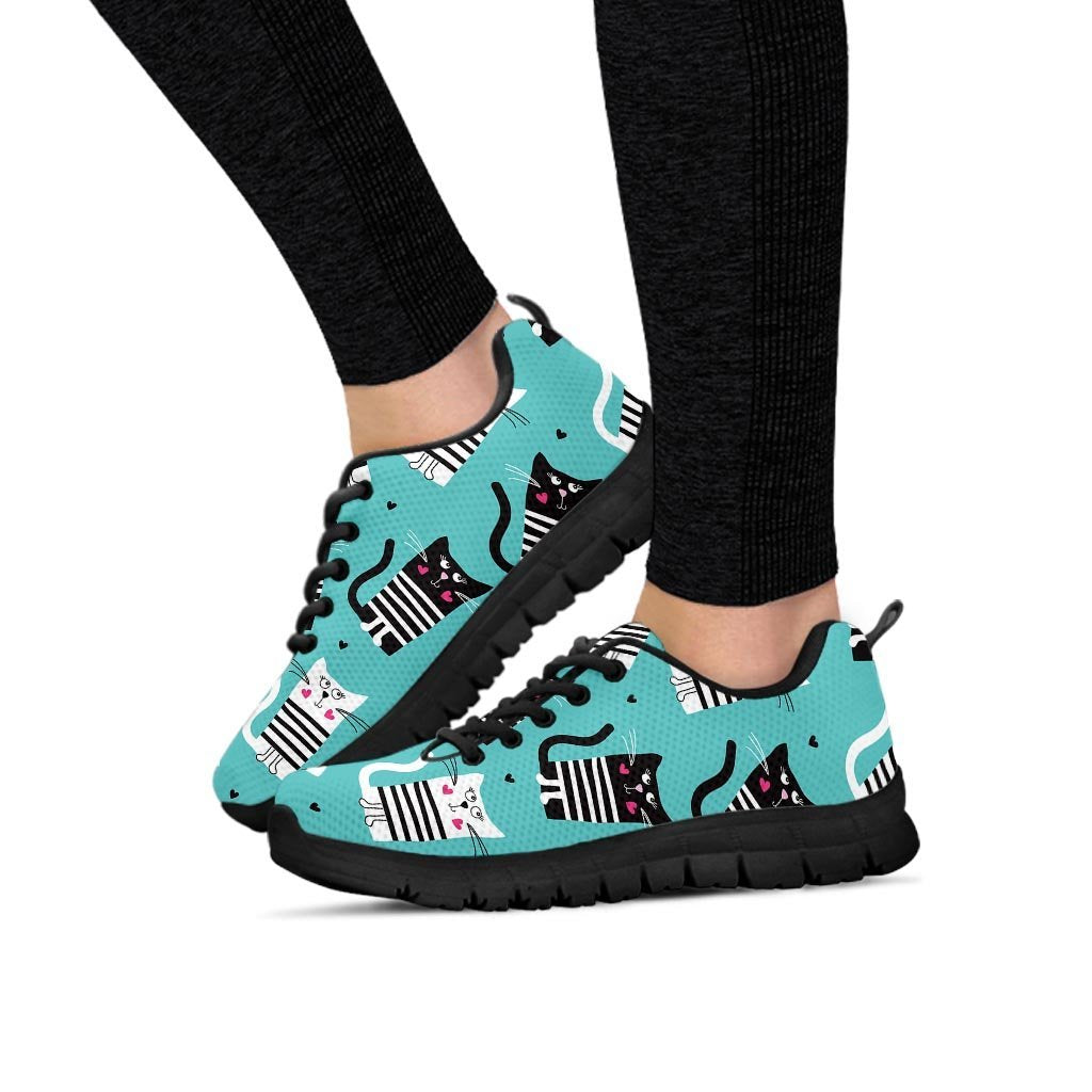 Love Turquoise Cat Print Women's Sneakers-grizzshop