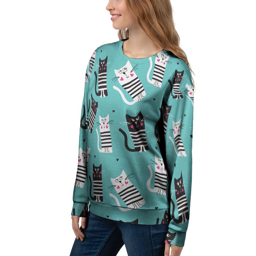 Love Turquoise Cat Print Women's Sweatshirt-grizzshop