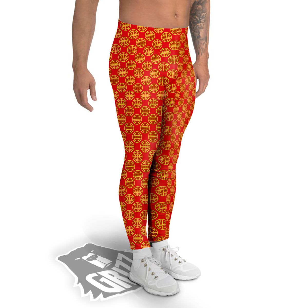 Lu Symbol Chinese Print Pattern Men's Leggings-grizzshop
