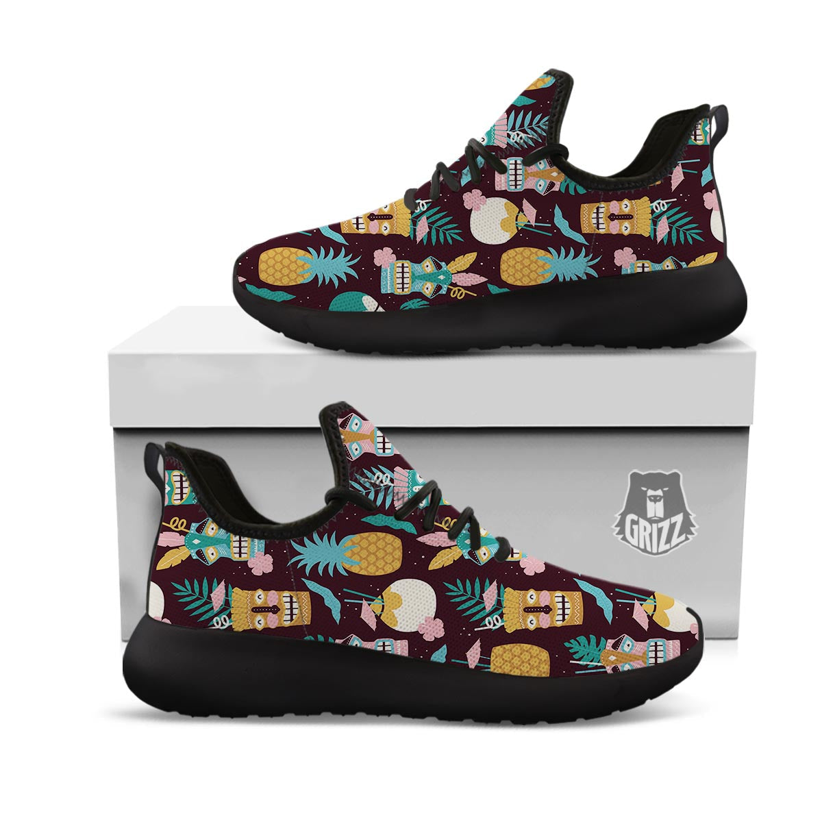 Luau Tiki Print Pattern Black Athletic Shoes-grizzshop