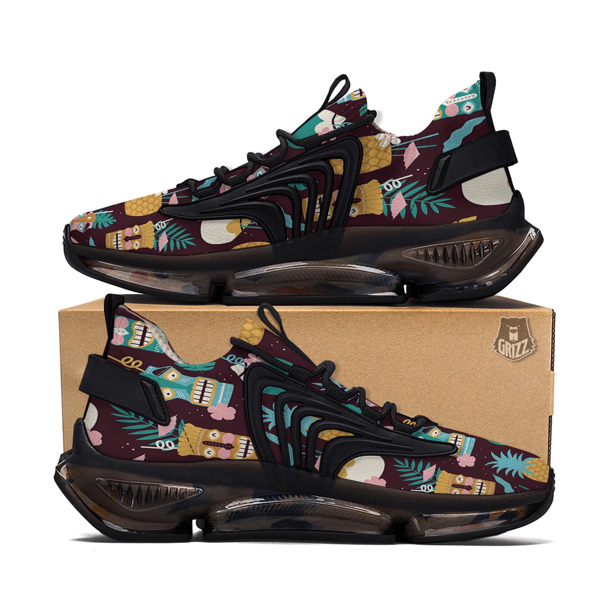 Luau Tiki Print Pattern Black Gym Shoes-grizzshop