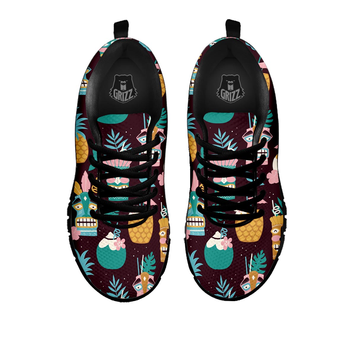 Luau Tiki Print Pattern Black Sneaker-grizzshop