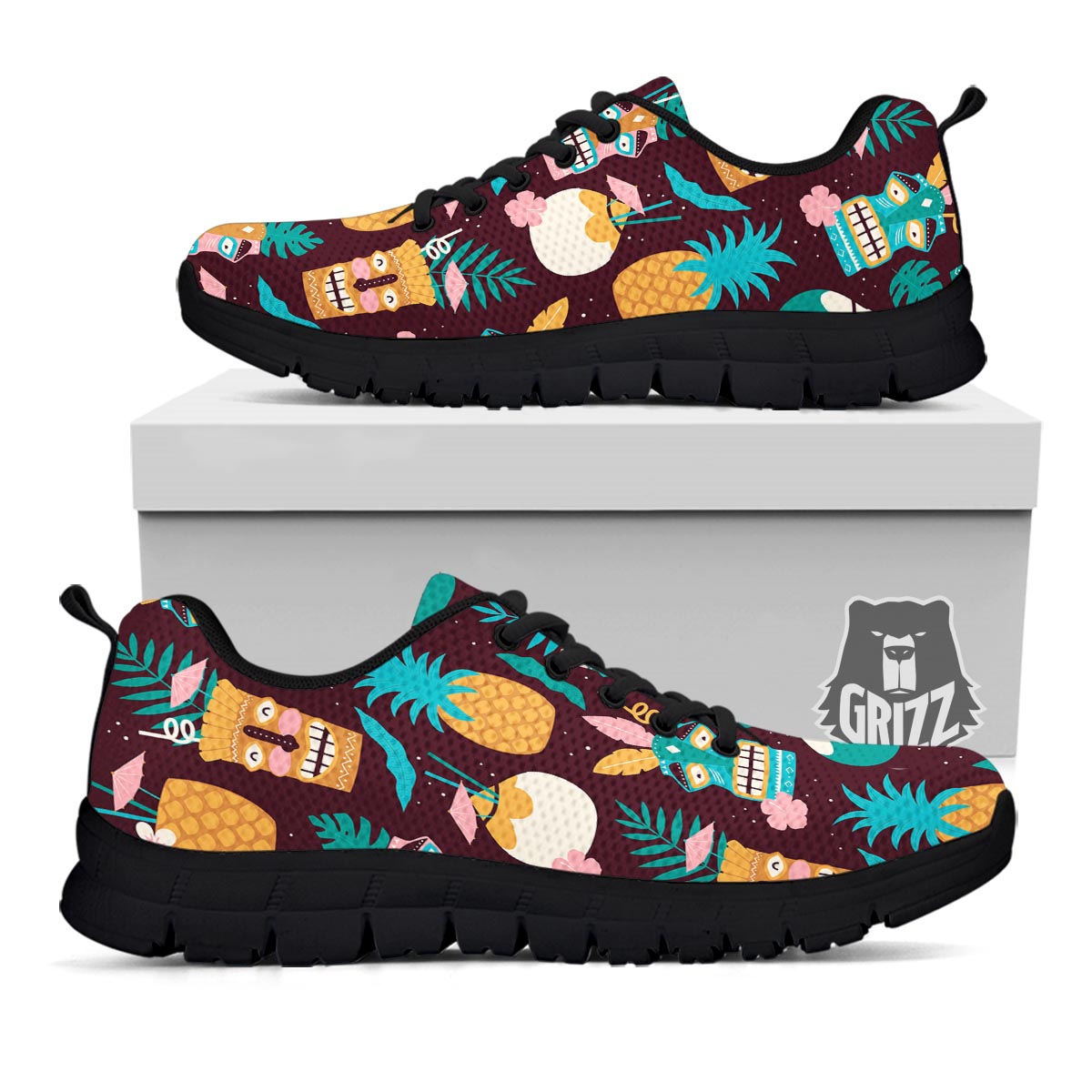 Luau Tiki Print Pattern Black Sneaker-grizzshop