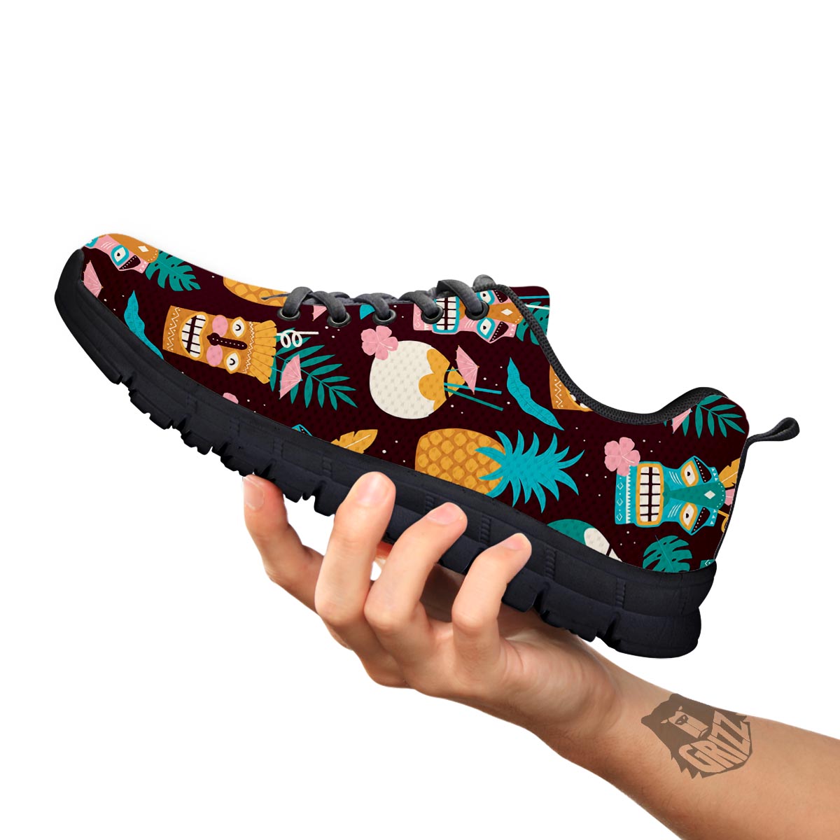 Luau Tiki Print Pattern Black Sneaker-grizzshop