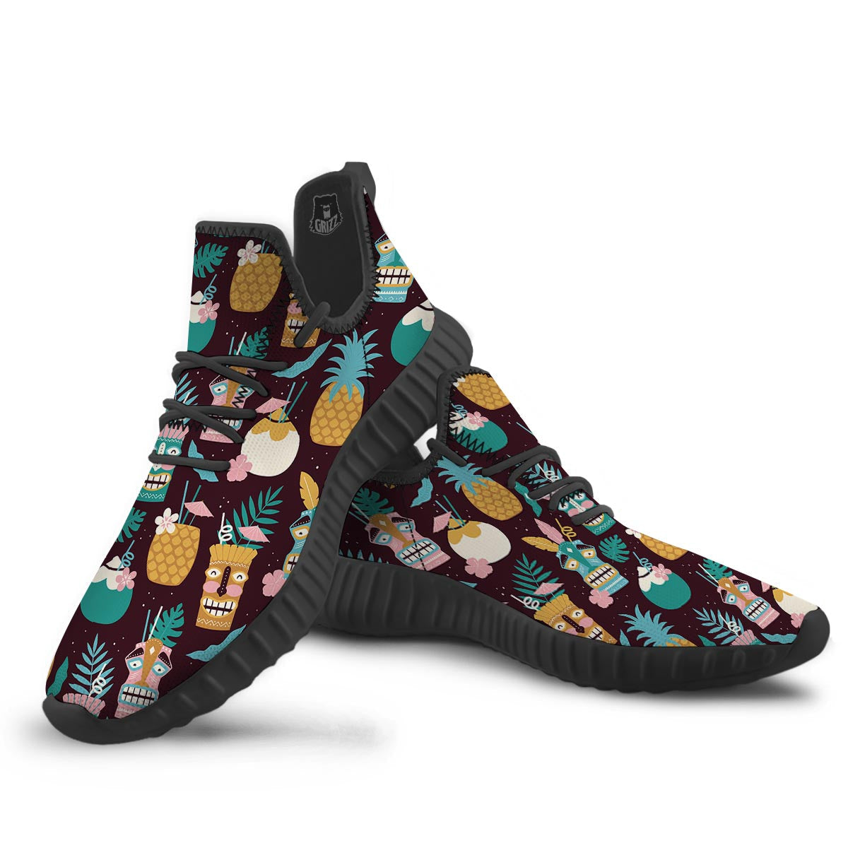 Luau Tiki Print Pattern Black Walking Shoes-grizzshop